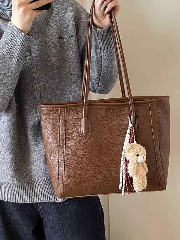 トートバッグ レディース 高級感 大容量 PUソフトレザー ショルダーバッグ 通勤 オフィス 普段使い おしゃれ シンプル 横型 スクエア ファスナー開閉 スマホ収納 バイカラー 多色展開
