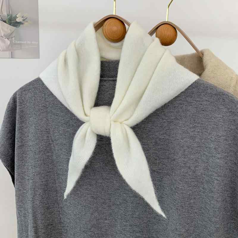 マフラー レディース ニット 保温 ストール ショール 秋冬 ウール混紡 暖かい 三角巾 ミルクホワイト ..