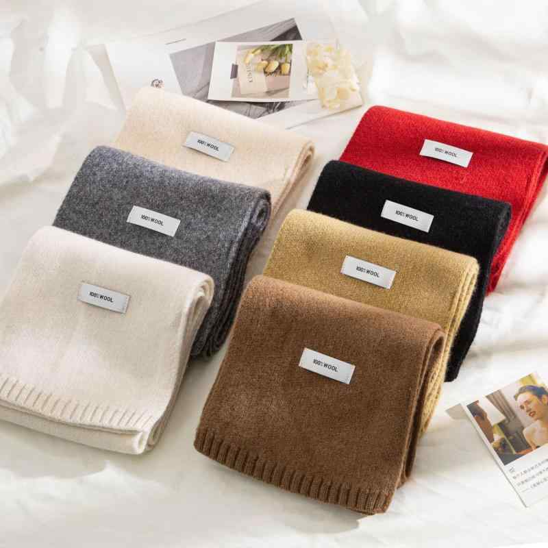 マフラー レディース メンズ ウール100% 秋冬 ニット 暖かい ベージュ グレー レッド ホワイト キャメ..