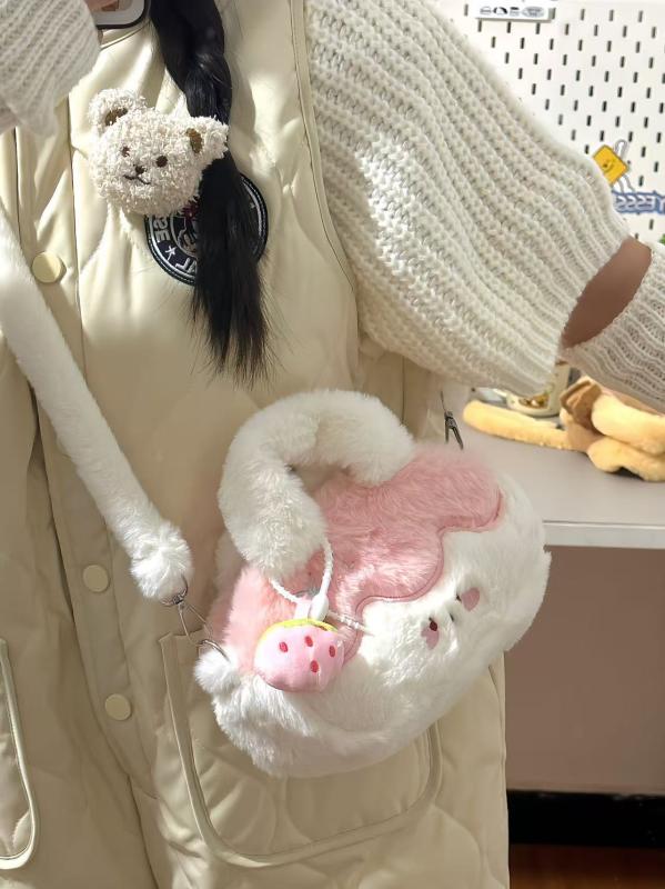 バッグ レディース かわいい プリン モチーフ ショルダーバッグ ふわふわ 大容量 ハンドバッグ ストロベリー いちご 斜めがけ 普段使い