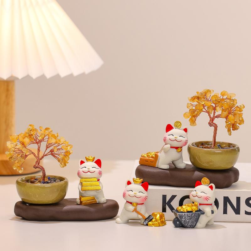 置物 招き猫 金のなる木 シトリン 高級感 樹脂製 デスク 卓上 オフィス インテリア 飾り オブジェ 開運 縁起物 風水 ラッキーアイテム プレゼント ギフト...