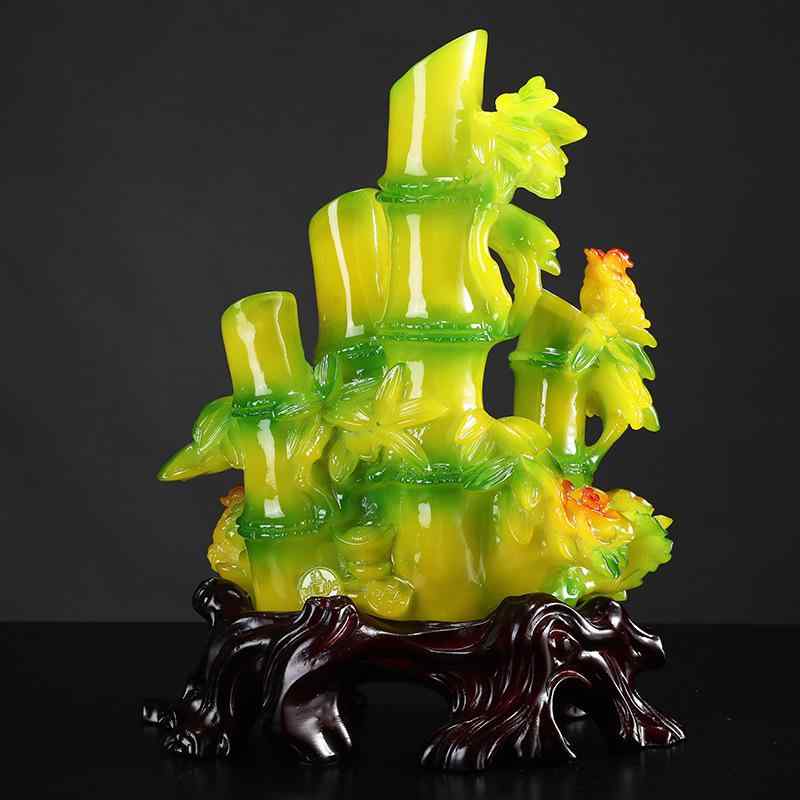 置物 中国風 樹脂製 模造翡翠 竹 富貴竹 金運招来 財運 繁栄 開運 縁起物 オブジェ 開店祝い ギフト リビング 玄関 インテリア 飾り物