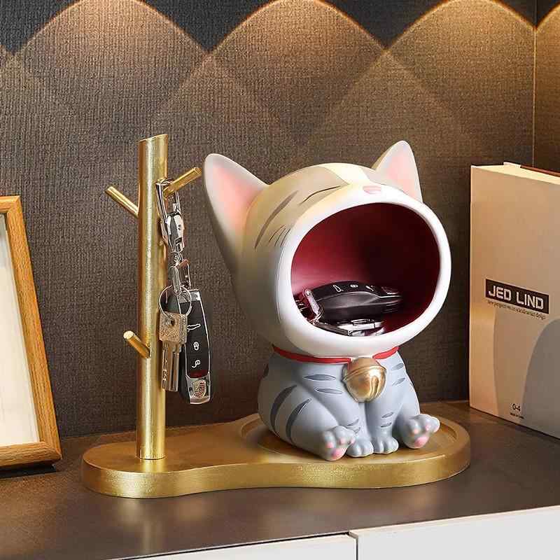 玄関収納 招き猫 まねき猫 樹脂製 鍵置き 小物入れ キーケース 卓上 リビング 置物 オブジェ 新築祝い 引っ越し祝い プレゼント ギフト