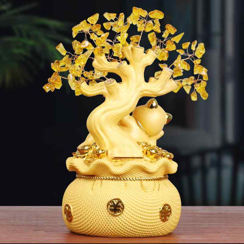 置物 招き猫 黄水晶 金のなる木 貯金箱 リビング オフィス 店舗 インテリア装飾 樹脂製 モダン シンプル 開業祝い 新築祝い