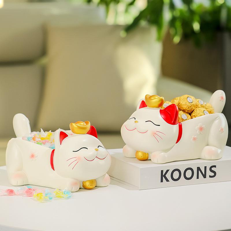 置物 招き猫 小物入れ リビング 玄関 卓上 収納ケース デスク整理 新築祝い 開運 縁起物 インテリアオブジェ かわいい アジアンテイスト 和モダン 樹脂製 ギフト プレゼント