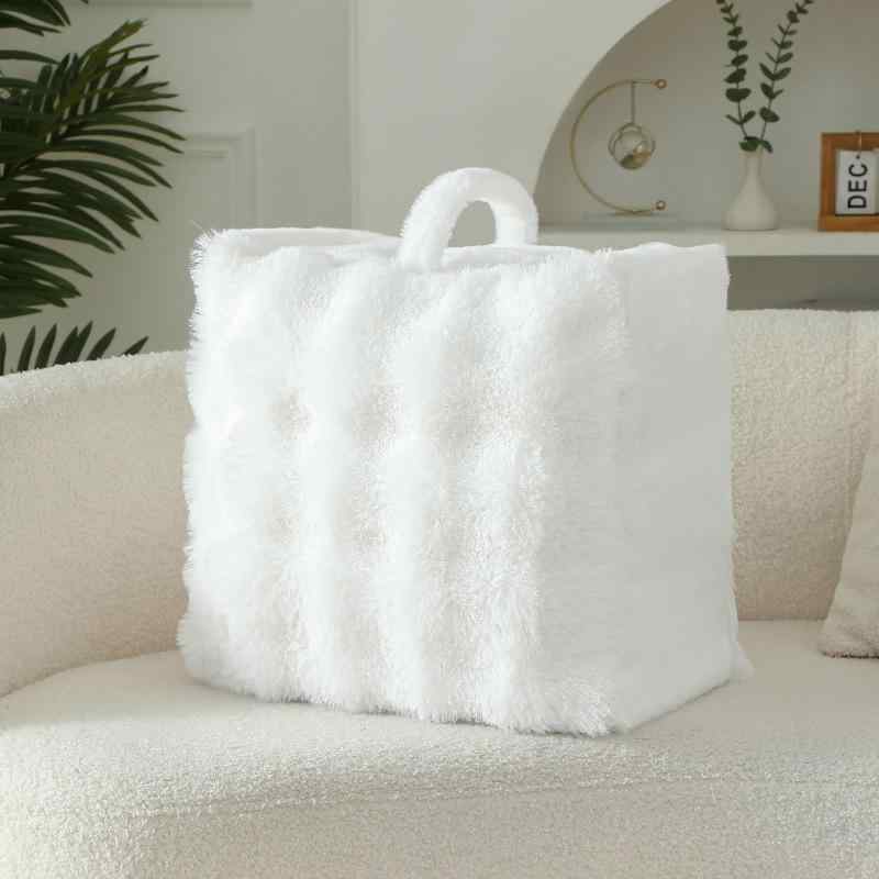 クッションカバー 毛布収納ケース 円筒型 ふわふわ 寝具収納袋 大容量 ぬいぐるみ収納 旅行用 持ち運び便利 ホワイト キャメル グレー ピンク ブルー