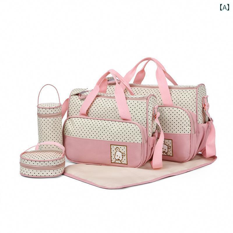 マザーズバッグ ママ ベビー 大容量 多機能 5点セット 出産準備 入院準備 おむつポーチ 撥水 オックスフォード生地 肩掛け 斜め掛け お出かけ ピンク ブラック レッド パープル ブルー アニマル柄 プリント 2