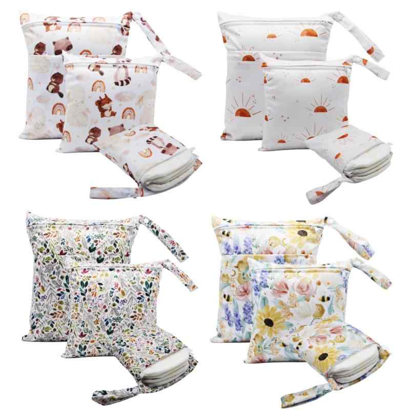 ポーチ 北欧風 デジタルプリント 3点セット 乾湿両用 大容量 おむつ入れ ウェットバッグ ポリエステル ..