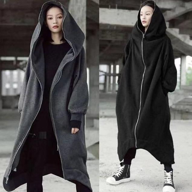 パーカー レディース ストリート系 長袖 ジップアップ フード付き ミドル丈 チュニック 婦人服 ゆったりサイズ 無地 ポリエステル 軍緑色 ダークブルー