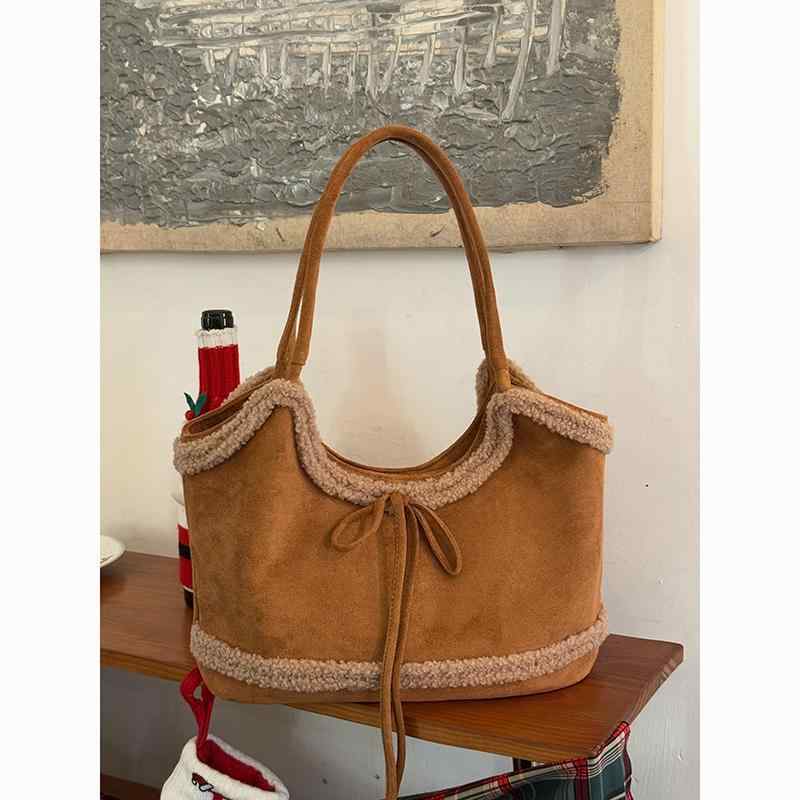 トートバッグ レディース 大容量 ボア ぬいぐるみ風 かわいい ショルダーバッグ 通勤 通学 ブラウン レッド ピンク 無地 ふわふわ