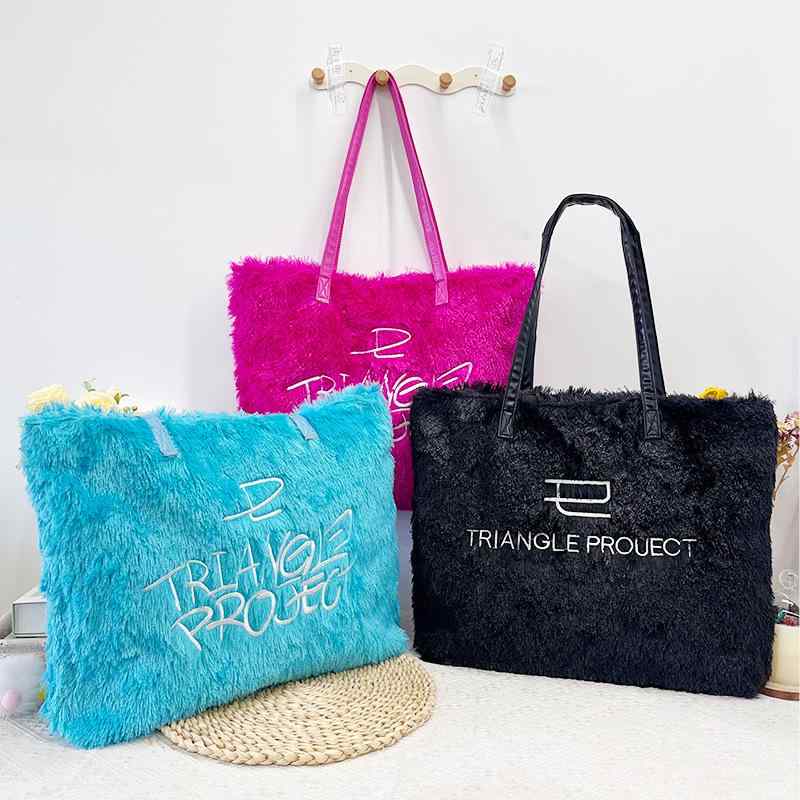 トートバッグ レディース 手提げ 肩掛け 大容量 ピンク系 刺繍 フェイクファー 鞄 カバン 普段使い