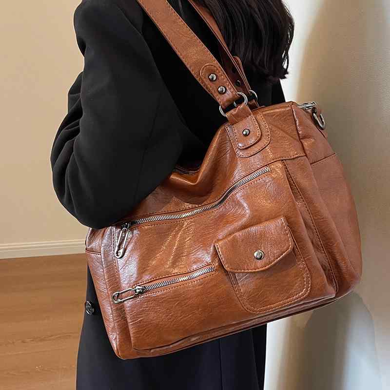 バッグ レディース 女性用 大容量 肩掛け 斜め掛け 手提げ 3WAY トラベル 出張 旅行 鞄 PUレザー 無地 カジュアル レトロ 普段使い 黒 茶色系