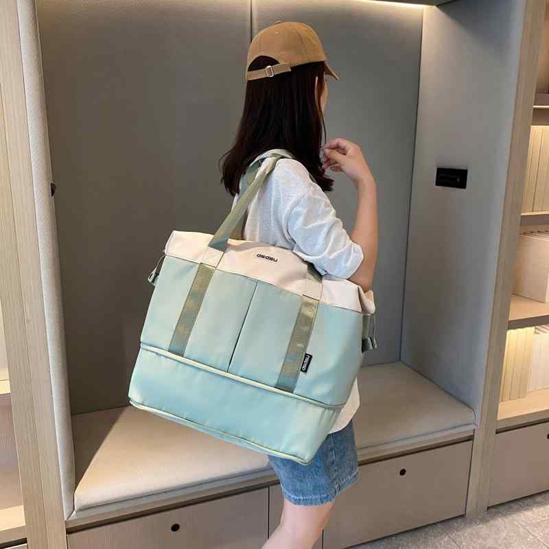 ボストンバッグ 拡張可能 乾湿分離 スポーツバッグ 超軽量 通気性 旅行 鞄 アウトドア ストライプ柄 防水 カーキ色