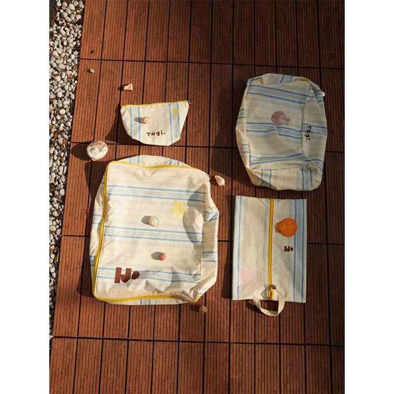 旅行用収納ケース レディース かわいい ストライプ柄 4点セット ポリエステル繊維製 多用途 インナー収..