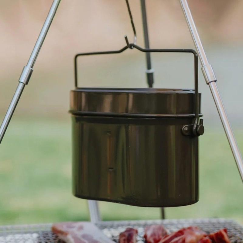 飯盒 アルミ製 ドイツ軍 シングル クッカー アウトドア キャンプ ポータブル 超軽量 2way 手提げ式 分..