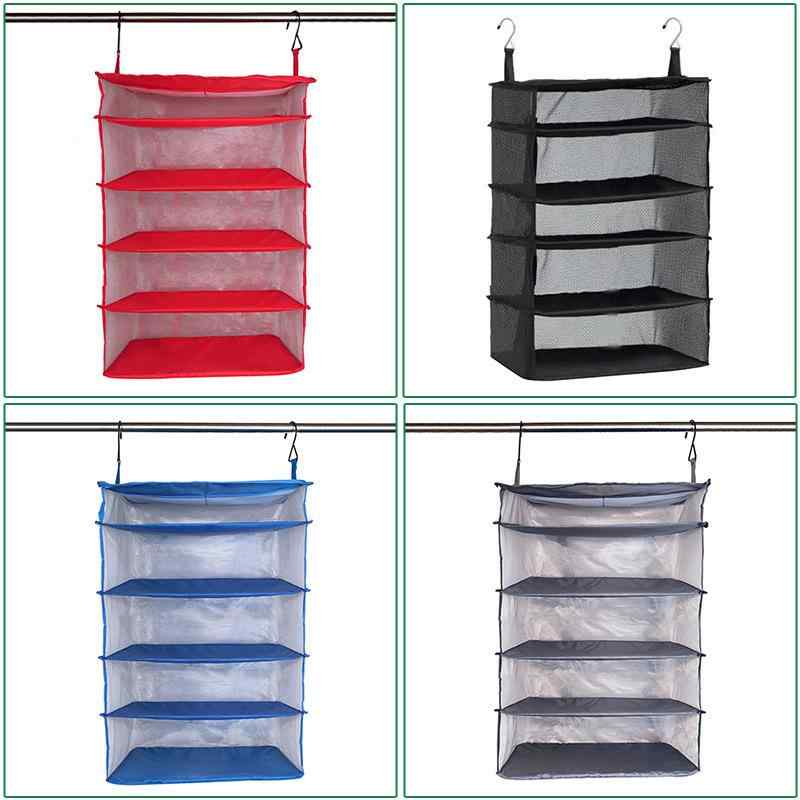 旅行用収納バッグ 三層 多層 吊り下げ式 折り畳み メッシュ ランドリーバッグ 雑貨収納 衣類収納 キューブ型 ブラック グレー レッド ブルー ベージュ