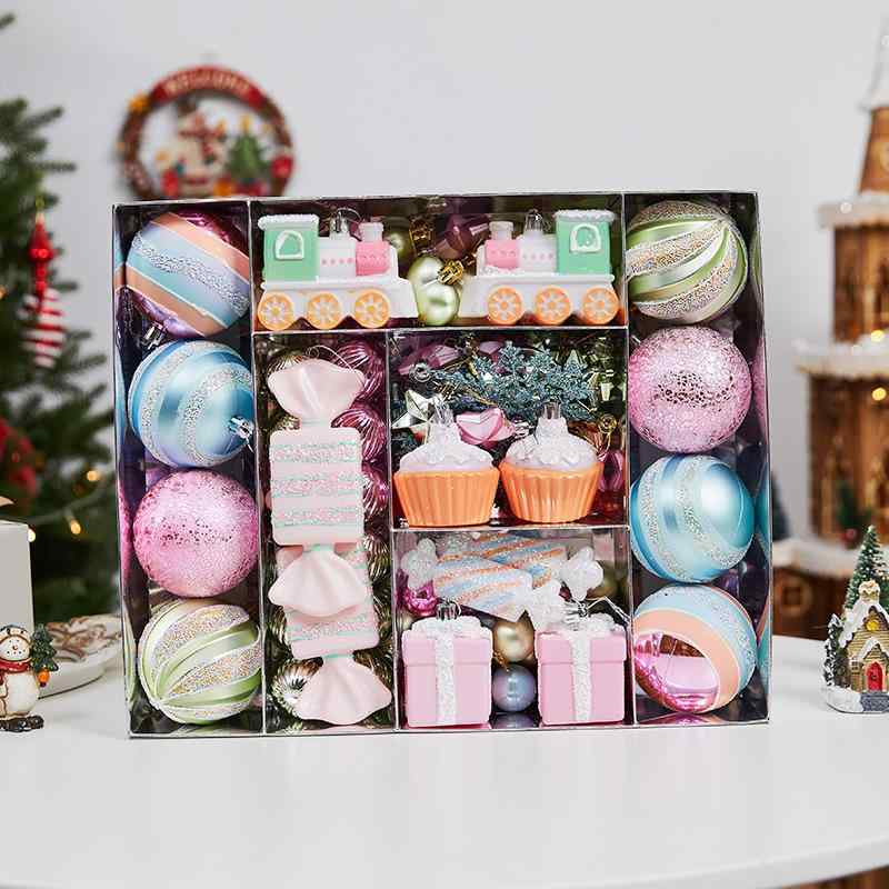 クリスマス オーナメント デコレーションボール マカロンカラー キャンディカラー レインボー 異形 変形 吊り下げ ハンギング プラスチック製 モダン シンプル おしゃれ セット