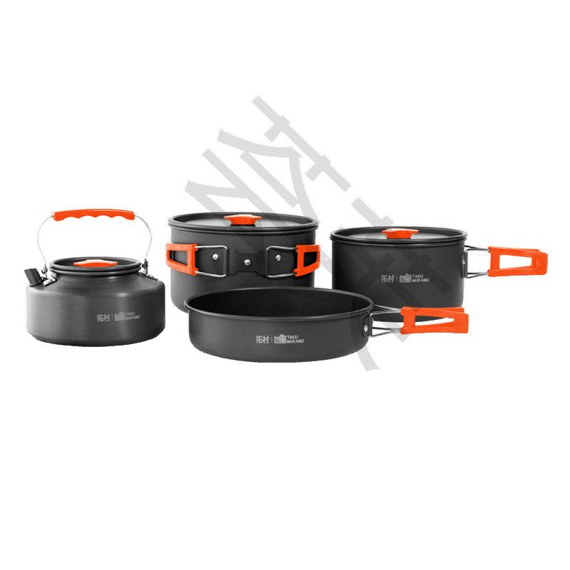アウトドア鍋 カセットコンロ用 調理器具セット 1.1L オレンジ色 水筒 1.6L アルミ合金 厚手 軽量 焦げ..