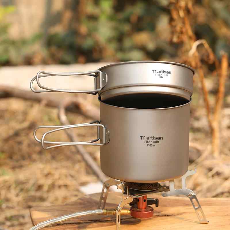 鍋 アウトドア 純チタン製 クッカーセット 900ml 350ml フライパン 煎り鍋 揚げ鍋 ソースパン 煮物 茹..