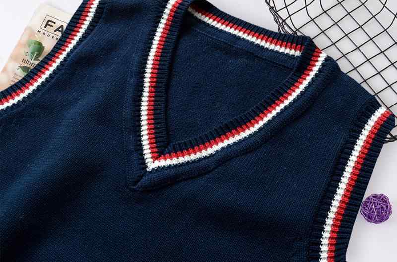 ニットベスト JK制服 Vネック 切り替え ユニセックス スクール セーター コットン 学院風 紺色 水色 S M L XL XXL 3XL 4XL 5XL