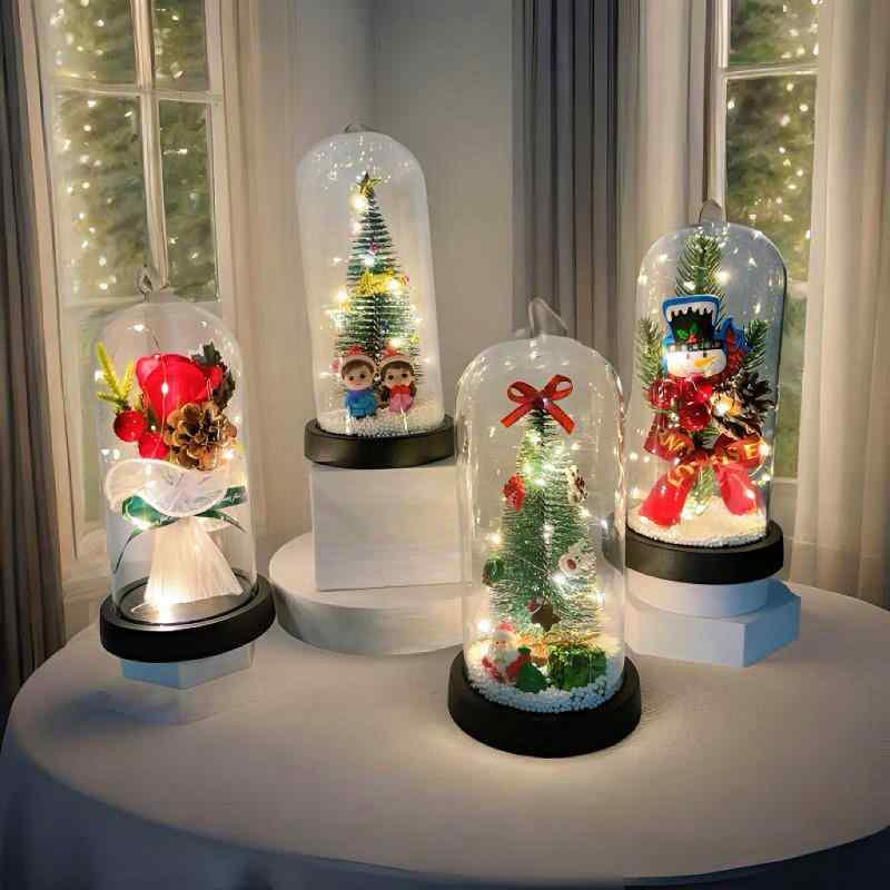 クリスマス 雑貨 ガラス製 LED ライト クリスマスツリー スノーマン カップル ローズ サンタクロース クリスマス 飾り 欧風 モダンのサムネイル