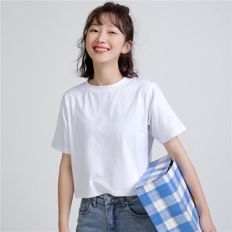 Tシャツ レディース 半袖 コットン ゆったり トップス カジュアル 学生風 カットソー へそ出し ブラック ピンク系 ホワイト ブルー グリーン パープル