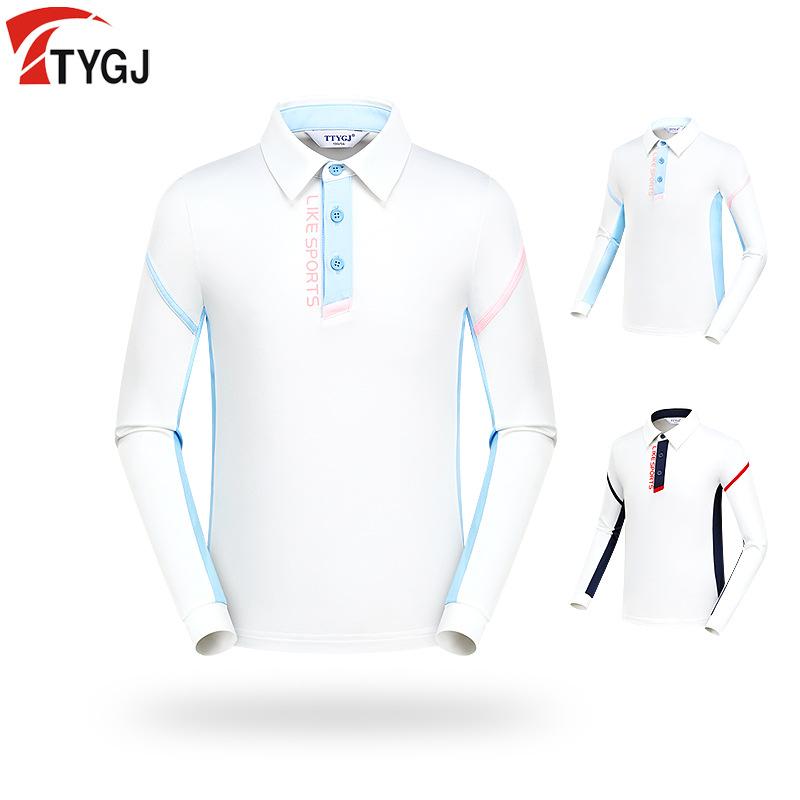 Tシャツ キッズ 子供用 ゴルフ ポロシャツ 長袖 襟付き 快適 ポリエステル スパンデックス 吸湿速乾 通..