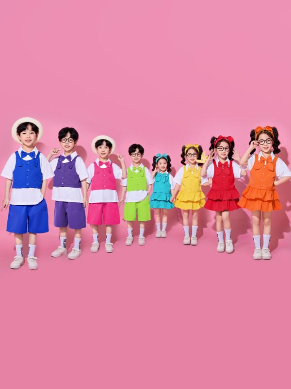 キッズ ダンス衣装 チアリーディング ユニフォーム 子供 半袖 ベスト 卒業式 発表会 舞台衣装 かわいい ポリエステル