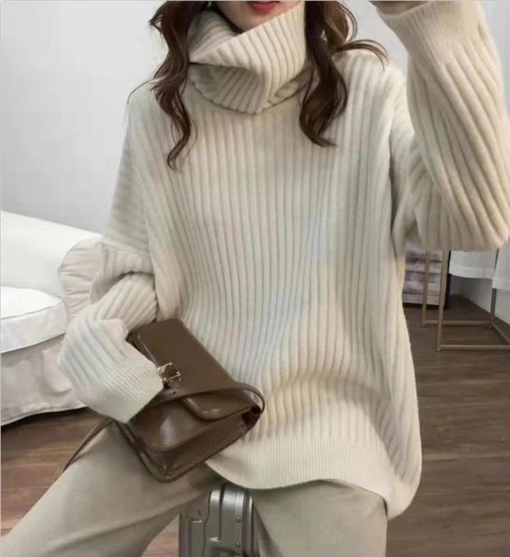 ニット レディース 高襟 厚手 ゆったり チュニック トップス 秋冬 無地 長袖 プルオーバー かわいい 暖かい カシミヤ タッチ グレー