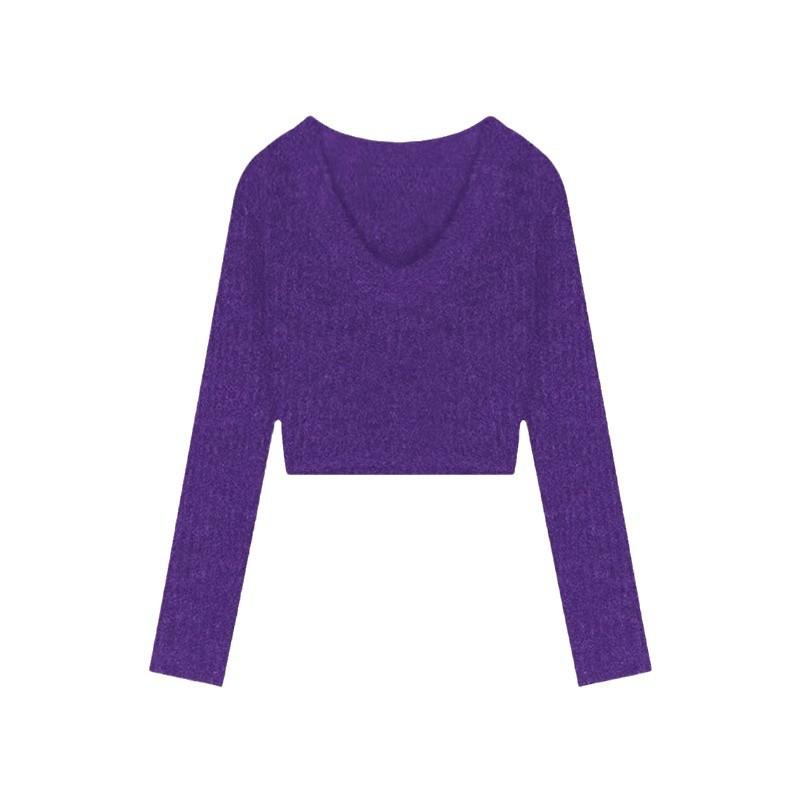 ニット レディース 秋冬 プルオーバー 紫色 ニット トップス 韓国風 デザイン襟 ゆったり 長袖 かわいい 普段使い