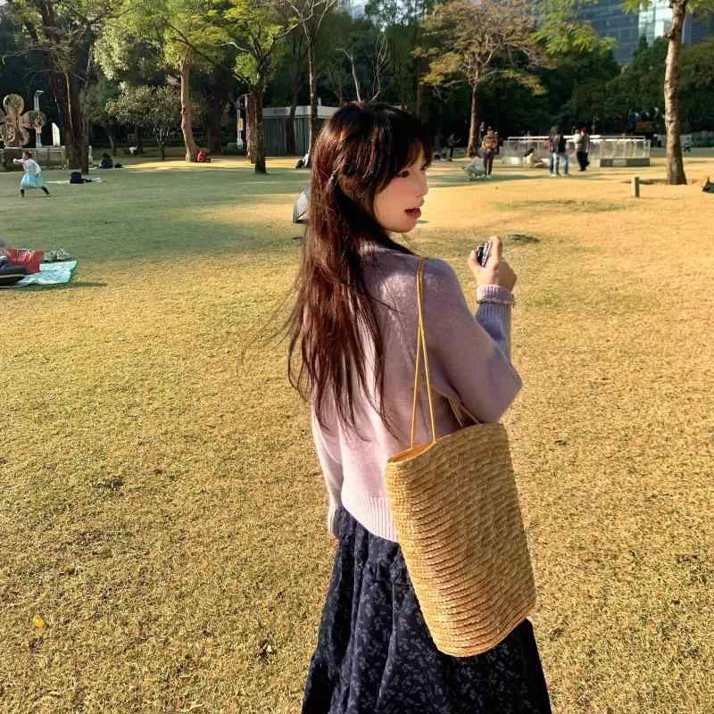 ニット カーディガン レディース 春物 紫色 ニット トップス 長袖 ゆったり 柔らかい かわいい 普段使い リラックスウェア