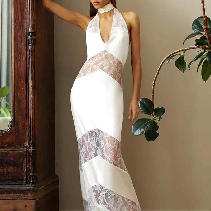 ワンピース レディース パーティードレス ノースリーブ Vネック 高腰 露背 ポリエステル ブラック ホワイト 無地 エレガント 上品 きれいめ お呼ばれ フォーマル ロング丈 礼服 結婚式 二次会(4)