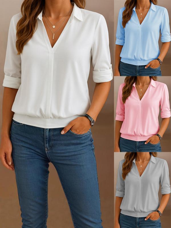 シャツ レディース 長袖 チュニック 襟付き ポリエステル 混紡 ゆったり 体型カバー トップス ブラウス プルオーバー 無地 ホワイト 白 水色 ピンク グレー 普段使い 通勤 オフィス カジュアル