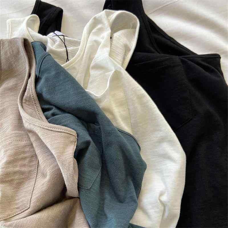 Tシャツ レディース 春夏 竹節綿 ノースリーブ カットソー ショート丈 トップス ラウンドネック ゆったり かわいい カジュアル 白 黒 緑