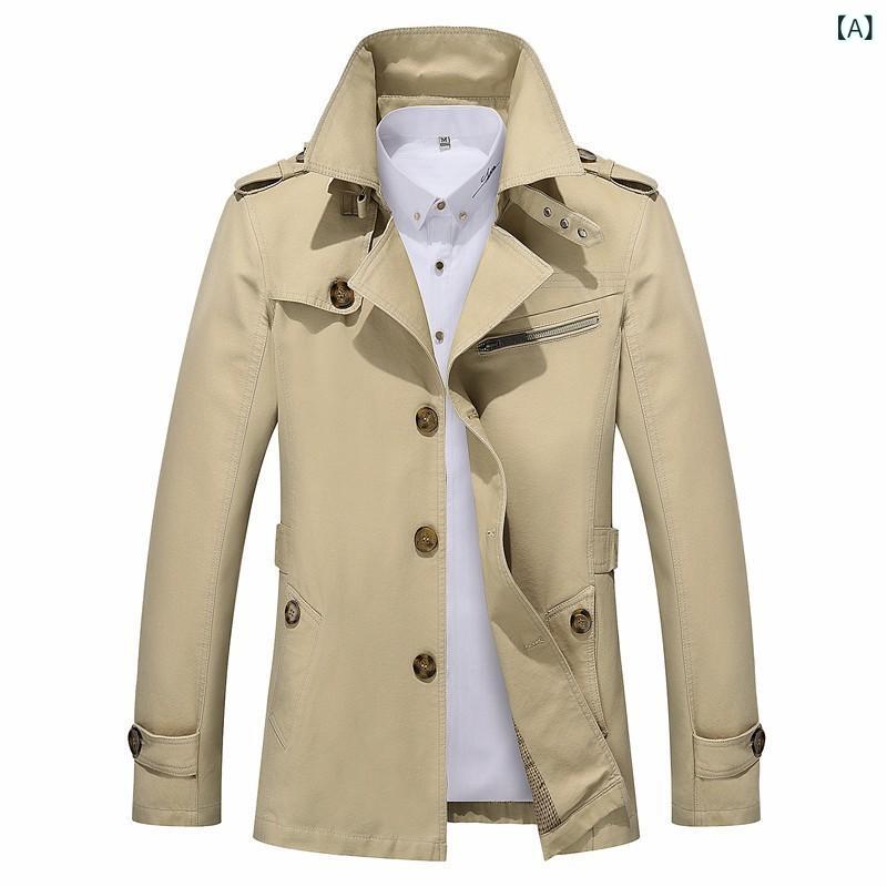 ジャケット メンズ 男性用 スプリングコート 春秋 薄手 スリム 無地 ミリタリー カジュアル アウター カーキ ブラック