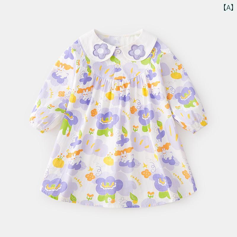 ワンピース キッズ 女の子 子供 ベビー Aライン コットン パフスリーブ 襟付き かわいい ガーリー パープル 80 90 100 110 120 130