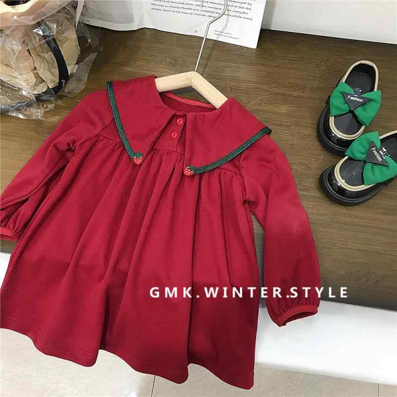 ワンピース キッズ 女の子 長袖 子供 赤色 春秋 プリンセス ドレス チュール かわいい コットン ニット 発表会 パーティー 誕生日 セレモニー フォーマル 緑 苺柄