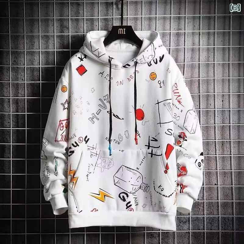 パーカー メンズ 男性用 薄手 春秋 トップス 長袖 フード付き プルオーバー スウェット トレーナー カットソー カジュアル アニメ プリント 中学生 高校生 ルームウェア 普段使い ブラック ホワイト M L XL 2XL 3XL