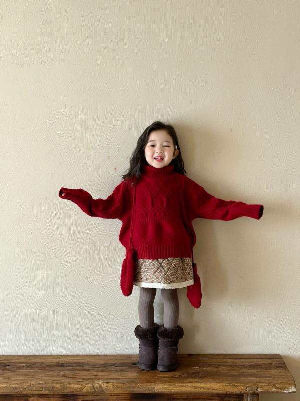 子供服 ニット セーター 女の子 高齢 長袖 クリスマス 手袋付き 厚手 冬 かわいい おしゃれ レッド 赤