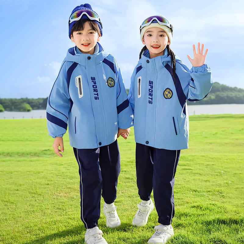 キッズ スクールウェア 春秋向け ウィンドブレーカー 3点セット 子供用 制服 小学生 通学着 秋季 スポーツウェア ポリエステル100% ジャケット パンツ セットアップ