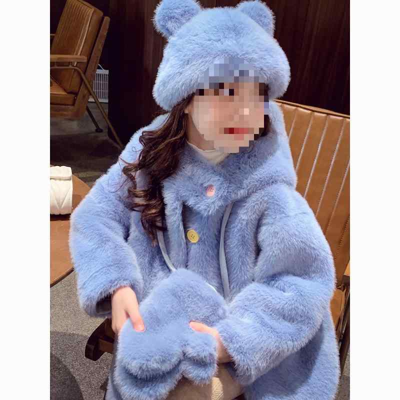 コート キッズ 女の子 フェイクファー アウター かわいい 子供 冬 ブルー あったか 素材 防寒