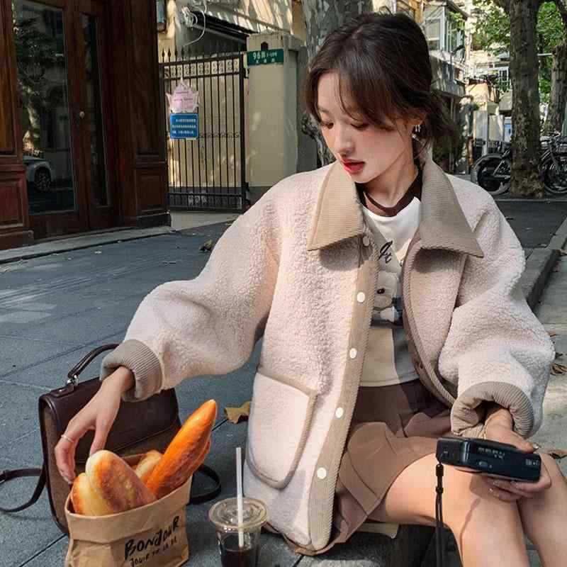 コート レディース シープボアジャケット 秋冬 韓国風 ゆったり 厚手 アウター トップス ミディアム丈 ポケット付き POLO襟 きれいめ かわいい 通勤 普段使い(4)