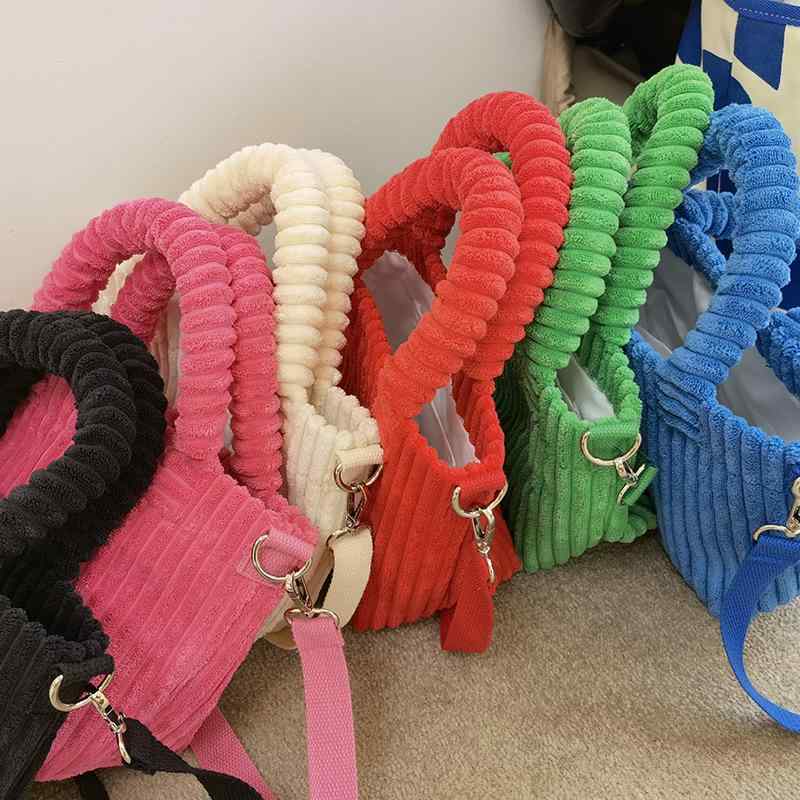 バッグ レディース コーデュロイ ファー 斜めがけ 手提げ カジュアル トートバッグ かわいい 白色 赤色..