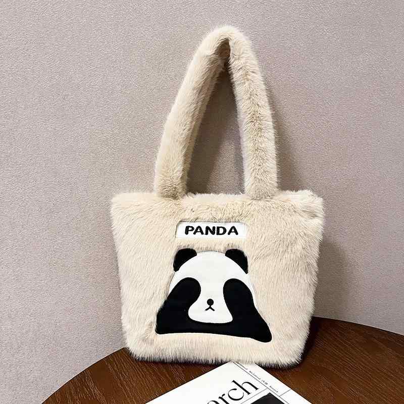 トートバッグ レディース 斜めがけ かわいい ぬいぐるみ パンダ ふわふわ 手提げ 大容量 白 黒 普段使い