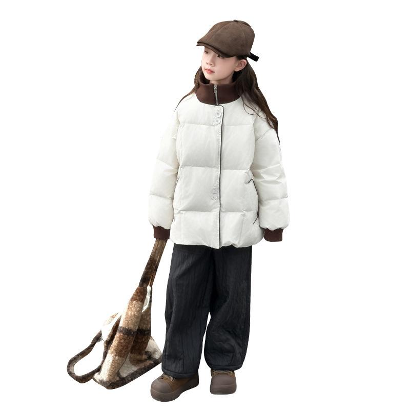 子供服 ガールズ ダウンジャケット 冬 中綿 ゆったり 厚手 防寒 アウター ショート丈 杏色 カーキ ポリ..