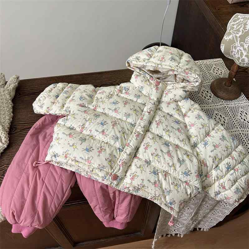 子供服 ガールズ ダウンジャケット 秋冬 中小 детска дреха かわいい プリント アウター ウェア ポリエ..