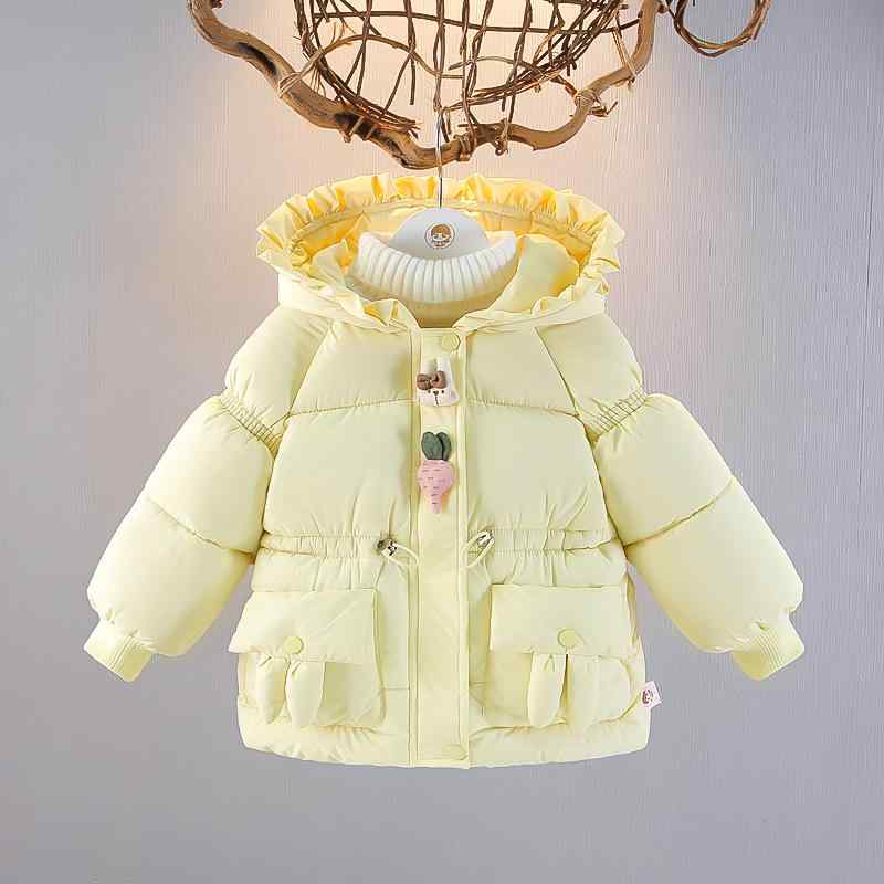 ベビー服 ガールズ ダウン風ジャケット 冬 女の子 裏起毛 中綿 コート アウター フード付き 73cm 80cm ..