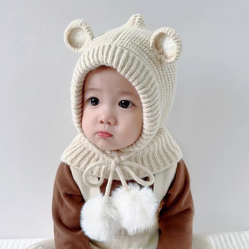帽子 ベビー 小熊 ニット帽 秋冬 防寒 保温 耳当て付き かわいい 顎紐付き キッズ 幼児 女の子 男の子 ..