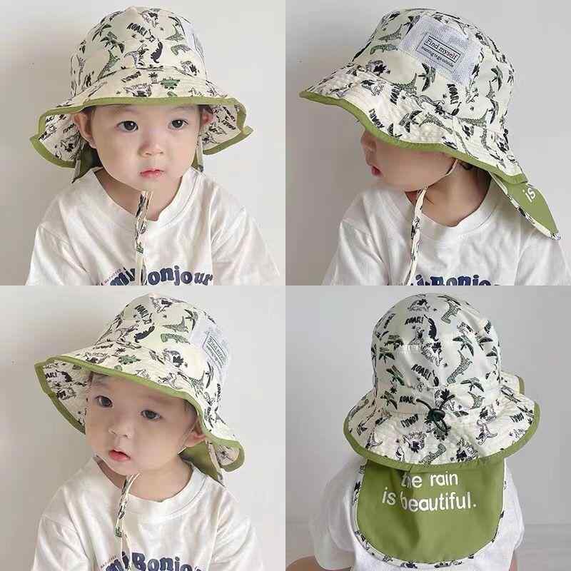 帽子 キッズ ベビー サマーハット 子供用 速乾 撥水 日よけ 動物 恐竜柄 漁師帽 ネックカバー付き かわ..
