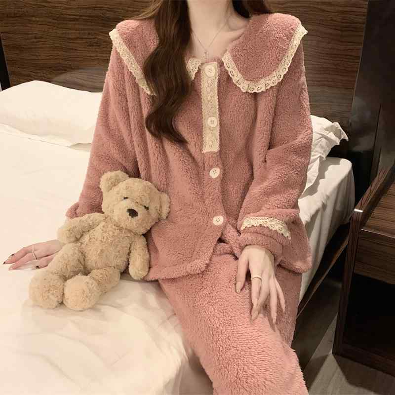 パジャマ レディース 秋冬 厚手 フランネル あったか 部屋着 セットアップ 女性用 かわいい ポリエステル 寝間着 リラックス 長袖 長ズ..